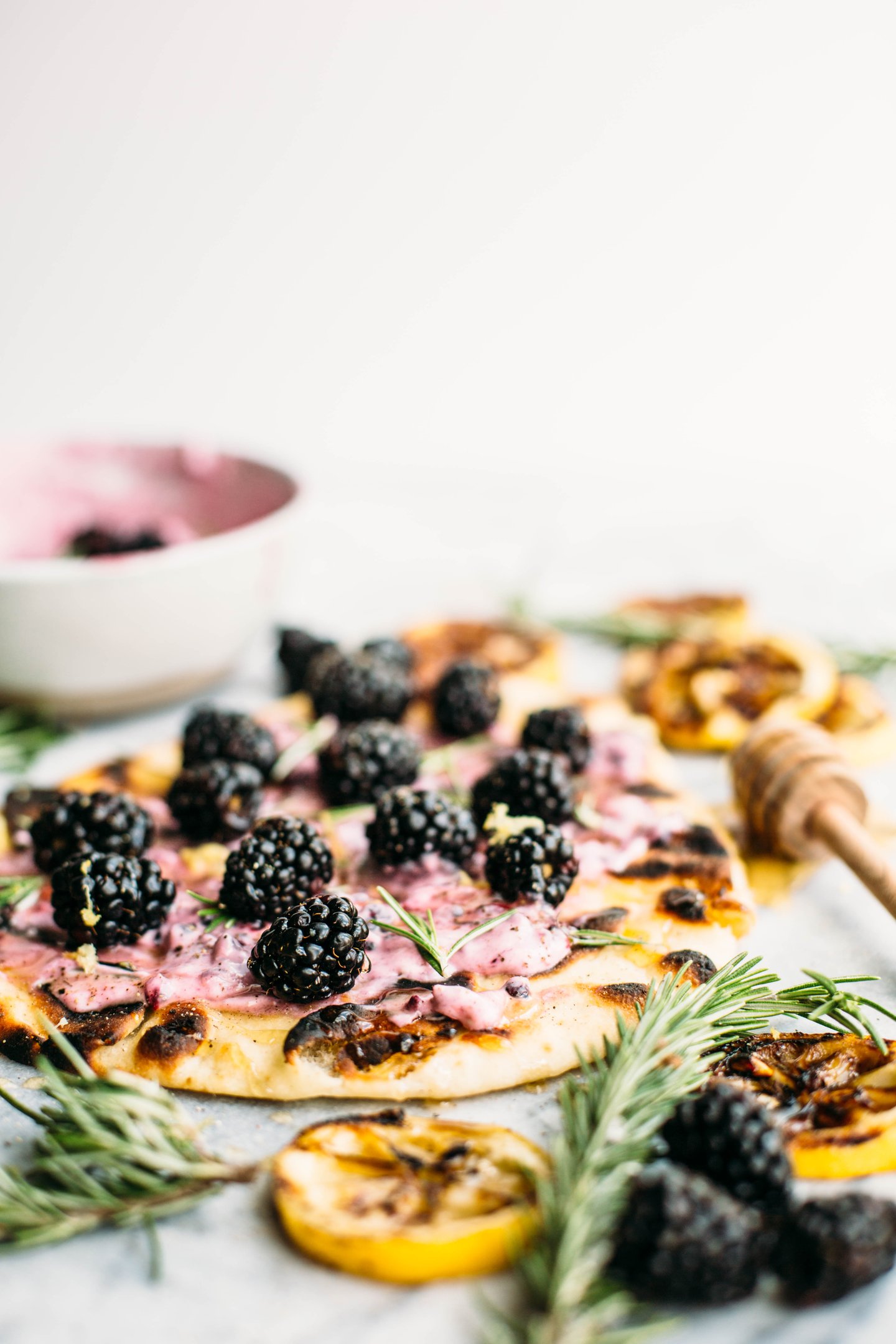 Grilled Naan Bread with Rosemary Honey & Blackberry Goat Cheese